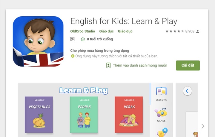 Phần mềm học tiếng anh English For Kids